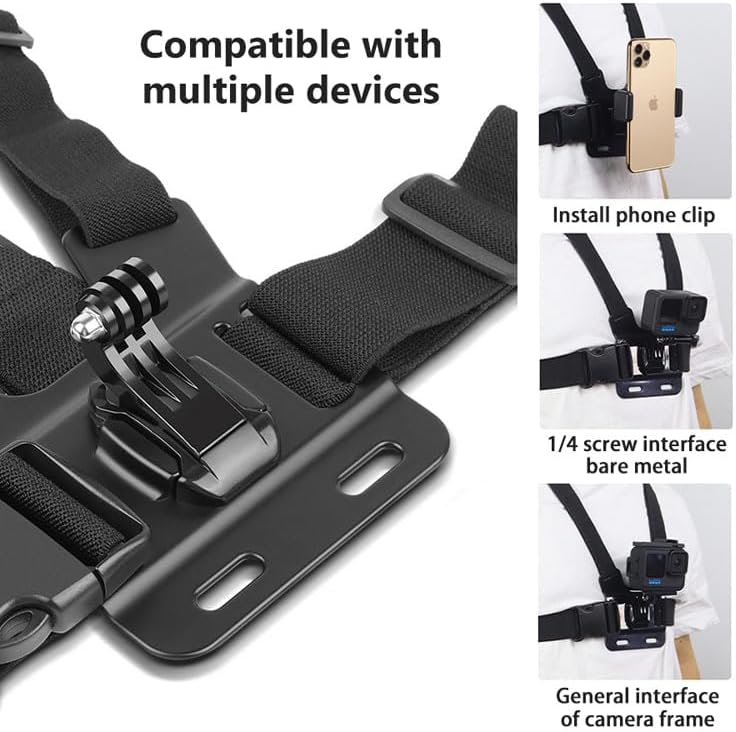Reflex Camera Video Recording Chest Harness Strap compatible with Go Pro Hero 13-3, D J I Osmo Action - Hands-Free Filming for Sports and Adventures - Black - Image 4